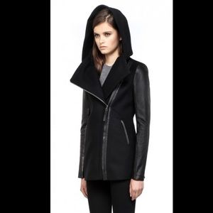 Mackage Leather and Wool Hooded Peacoat Size Small